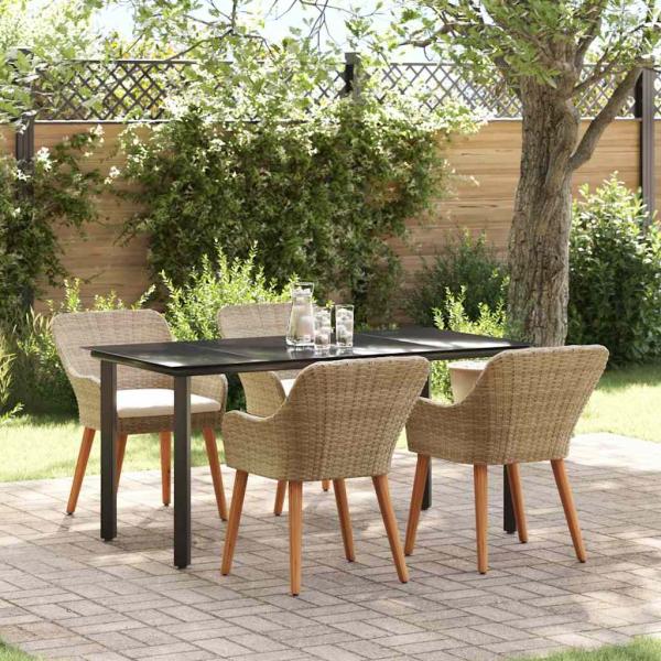 ARDEBO.de - 5-teilige Garten Essgruppe Beige Poly Rattan