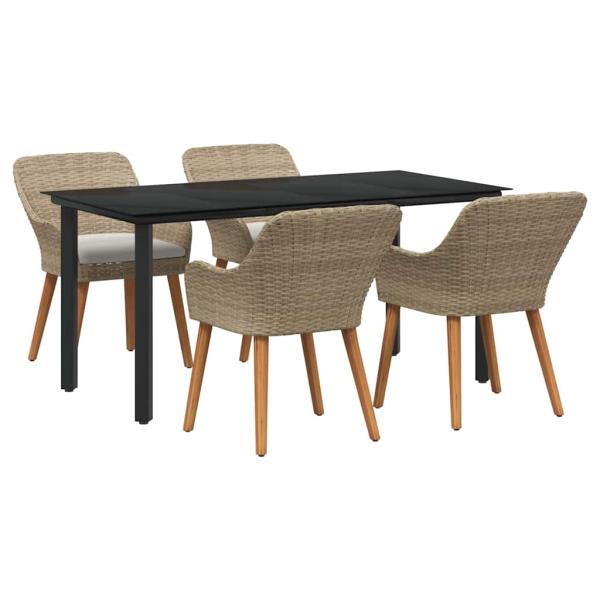 5-teilige Garten Essgruppe Beige Poly Rattan