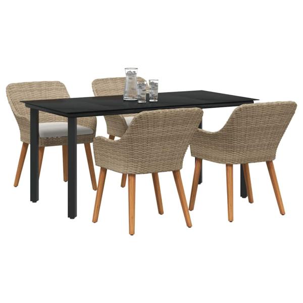5-teilige Garten Essgruppe Beige Poly Rattan