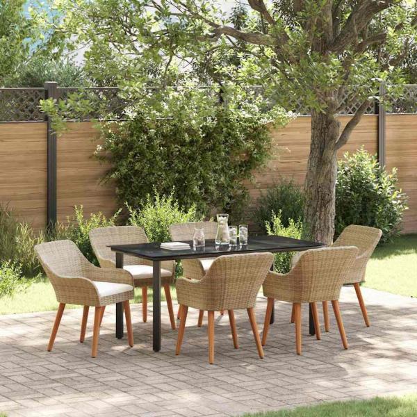 ARDEBO.de - 7-teiliges Garten Esstischset Beige Poly Rattan