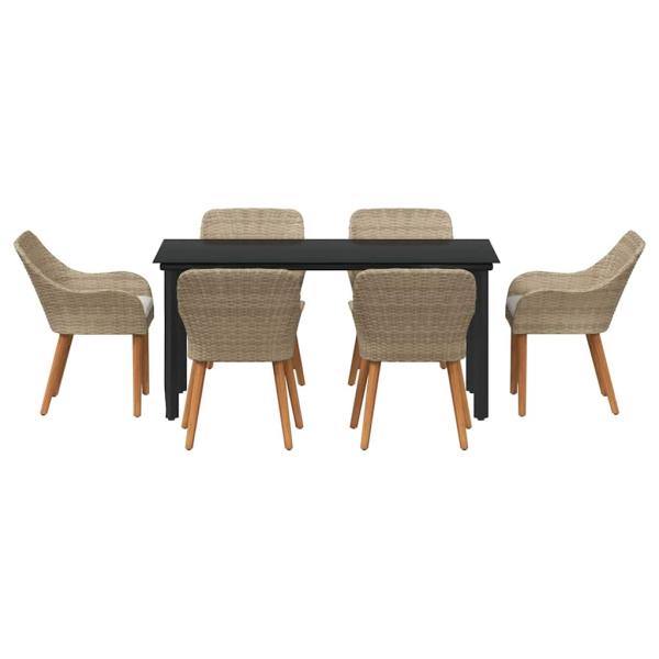 7-teiliges Garten Esstischset Beige Poly Rattan