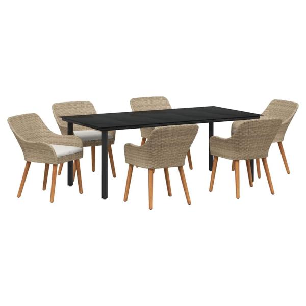 7-teiliges Garten Essset Beige Poly Rattan