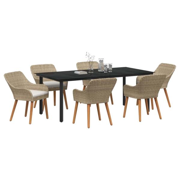 7-teiliges Garten Essset Beige Poly Rattan