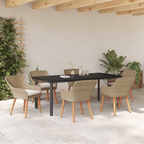 7-teiliges Garten Essset Beige Poly Rattan