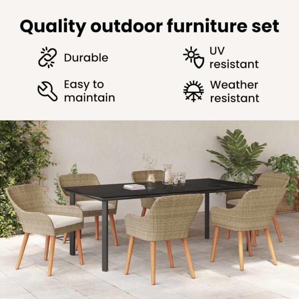 7-teiliges Garten Essset Beige Poly Rattan