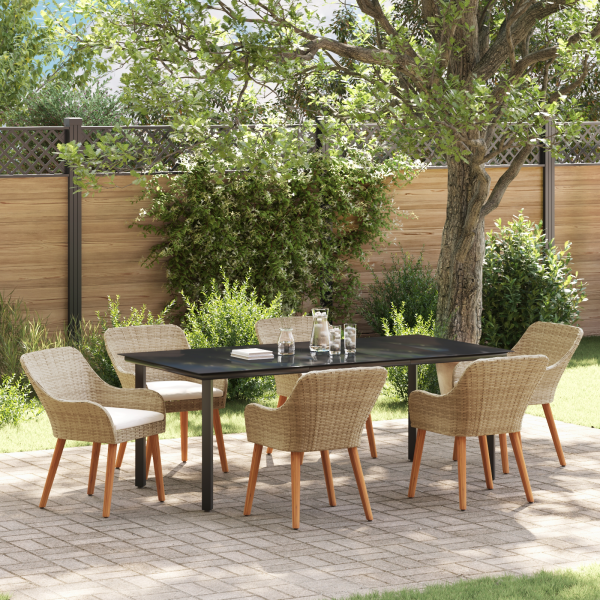 7-teiliges Garten Essset Beige Poly Rattan