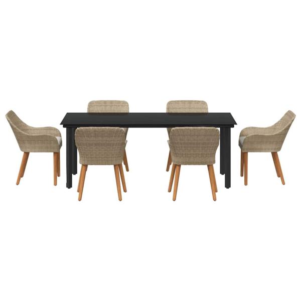 7-teiliges Garten Essset Beige Poly Rattan