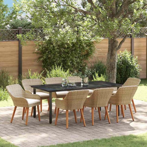 ARDEBO.de - 9-teilige Garten Essgruppe Beige Poly Rattan
