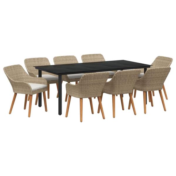 9-teilige Garten Essgruppe Beige Poly Rattan