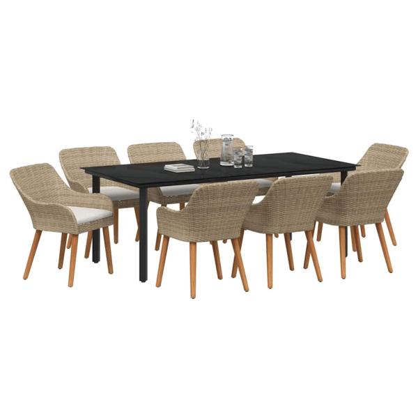 9-teilige Garten Essgruppe Beige Poly Rattan
