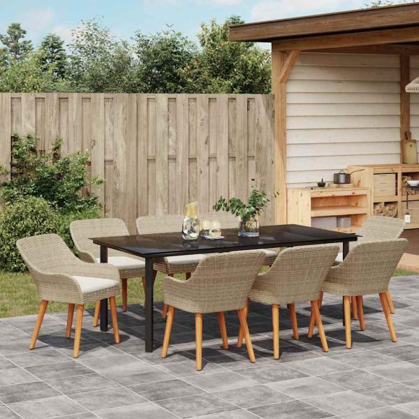 9-teilige Garten Essgruppe Beige Poly Rattan