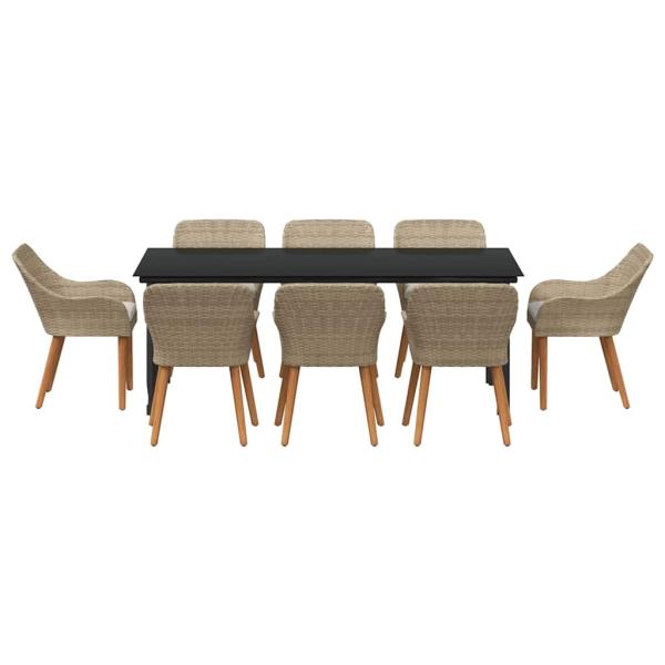 9-teilige Garten Essgruppe Beige Poly Rattan