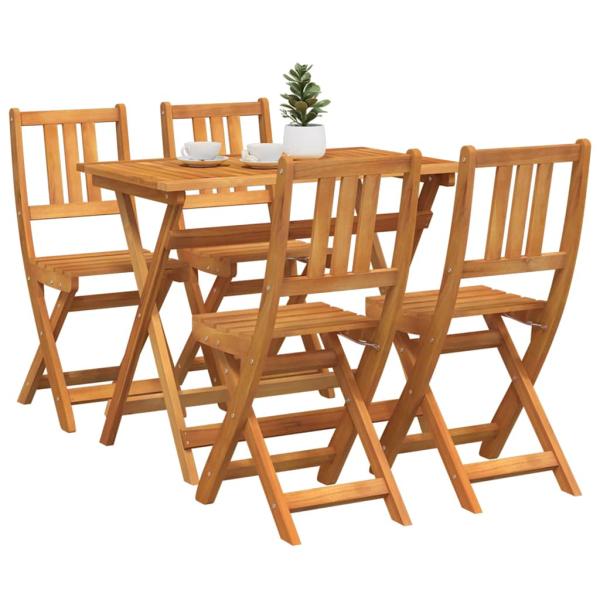 4-teiliges Faltbares Garten Bistro Set aus massivem Akazienholz, Faltbarer Gartentisch Rechteckig 100x55x75 cm aus massivem Akazienholz, Faltbare Gartenstühle 2 Stück 36x46x85 cm aus massivem Akazienholz