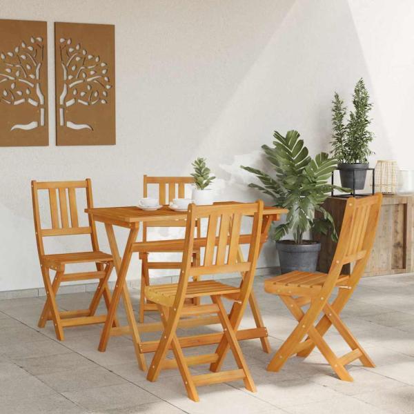 4-teiliges Faltbares Garten Bistro Set aus massivem Akazienholz, Faltbarer Gartentisch Rechteckig 100x55x75 cm aus massivem Akazienholz, Faltbare Gartenstühle 2 Stück 36x46x85 cm aus massivem Akazienholz