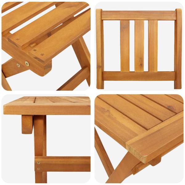 4-teiliges Faltbares Garten Bistro Set aus massivem Akazienholz, Faltbarer Gartentisch Rechteckig 100x55x75 cm aus massivem Akazienholz, Faltbare Gartenstühle 2 Stück 36x46x85 cm aus massivem Akazienholz