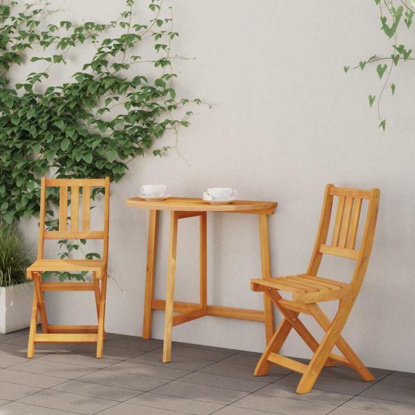 ARDEBO.de - 3-teiliges faltbares Garten Bistro Set aus massivem Akazienholz, Faltbarer Gartentisch halbkreisförmig 78x46x75 cm aus massivem Akazienholz, Faltbare Gartenstühle 2 Stück 36x46x85 cm aus massivem Akazienholz