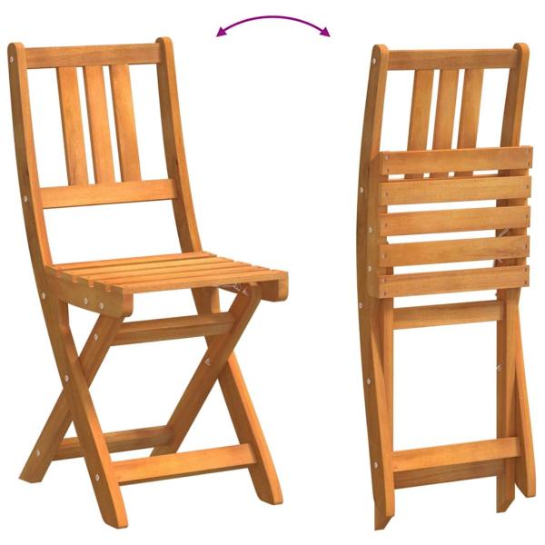 3-teiliges faltbares Garten Bistro Set aus massivem Akazienholz, Faltbarer Gartentisch halbkreisförmig 78x46x75 cm aus massivem Akazienholz, Faltbare Gartenstühle 2 Stück 36x46x85 cm aus massivem Akazienholz