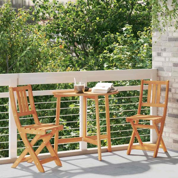 3-teiliges faltbares Garten Bistro Set aus massivem Akazienholz, Faltbarer Gartentisch halbkreisförmig 78x46x75 cm aus massivem Akazienholz, Faltbare Gartenstühle 2 Stück 36x46x85 cm aus massivem Akazienholz