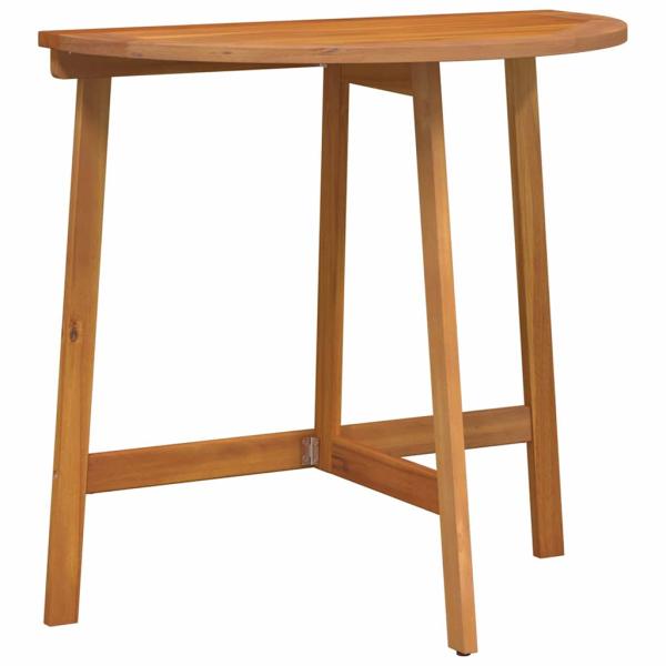 3-teiliges faltbares Garten Bistro Set aus massivem Akazienholz, Faltbarer Gartentisch halbkreisförmig 78x46x75 cm aus massivem Akazienholz, Faltbare Gartenstühle 2 Stück 36x46x85 cm aus massivem Akazienholz