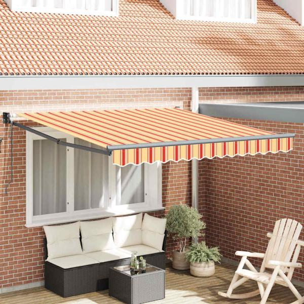 ARDEBO.de - Automatische Einziehbare Markise Beige und Rot Gestreift 300x250 cm