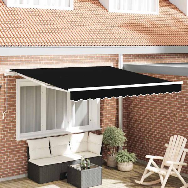 ARDEBO.de - Manuelle Einziehbare Markise Schwarz 300x250 cm, Markisen-Ersatzstoff für 3x2,5 m Rahmen Schwarz