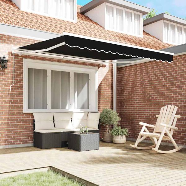 Manuelle Einziehbare Markise Schwarz 300x250 cm, Markisen-Ersatzstoff für 3x2,5 m Rahmen Schwarz