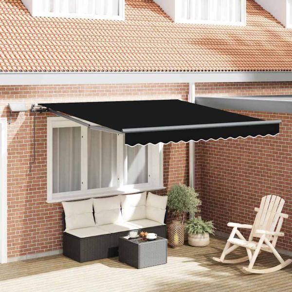 ARDEBO.de - Manuelle einziehbare Markise mit LED Schwarz 300x250 cm, Markisen-Ersatzstoff für 3x2.5 m Rahmen Schwarz