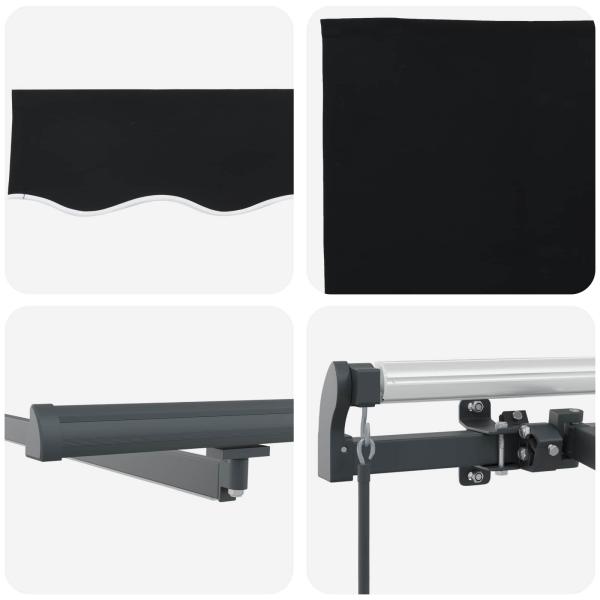 Manuelle einziehbare Markise mit LED Schwarz 300x250 cm, Markisen-Ersatzstoff für 3x2.5 m Rahmen Schwarz