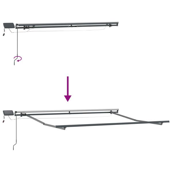 Manuelle einziehbare Markise mit LED Schwarz 300x250 cm, Markisen-Ersatzstoff für 3x2.5 m Rahmen Schwarz