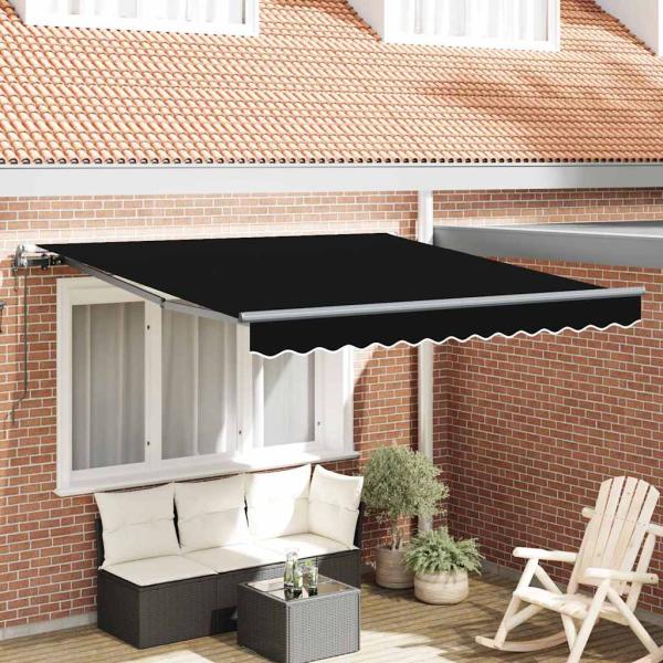 ARDEBO.de - Automatische einziehbare Markise Schwarz 300x250 cm, Markisenersatzstoff für 3x2.5 m Rahmen Schwarz