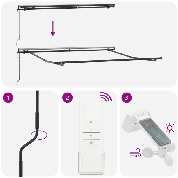 Automatische einziehbare Markise Schwarz 300x250 cm, Markisenersatzstoff für 3x2.5 m Rahmen Schwarz