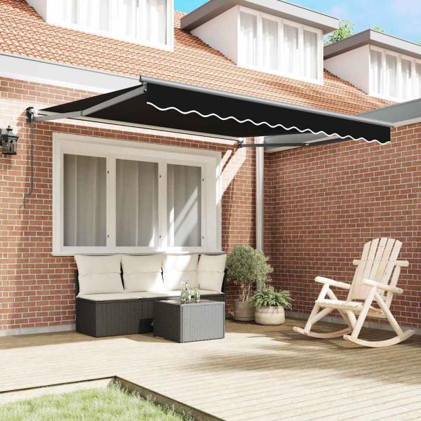 Manuelle Einziehbare Markise Schwarz 300x250 cm, Markisen Ersatzstoff für 3x2,5 m Rahmen Schwarz