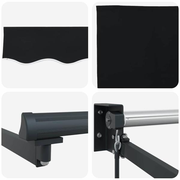 Manuelle Einziehbare Markise Schwarz 300x250 cm, Markisen Ersatzstoff für 3x2,5 m Rahmen Schwarz