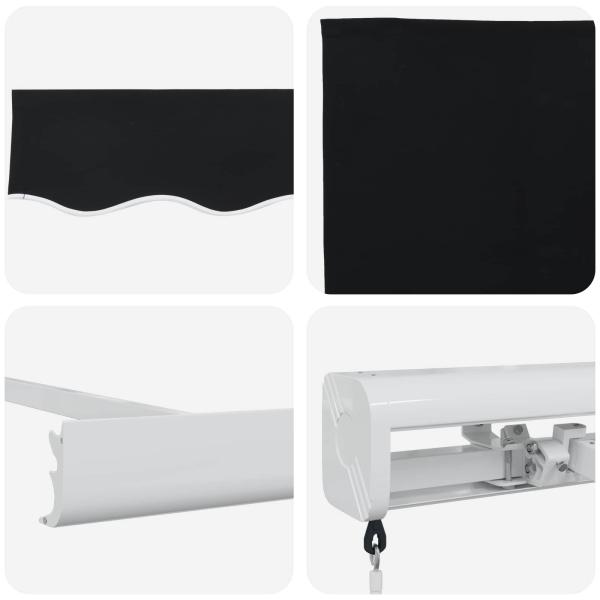 manuell einziehbare Markise Schwarz 300x250 cm, Markisenersatzstoff für 3x2,5 m Rahmen Schwarz