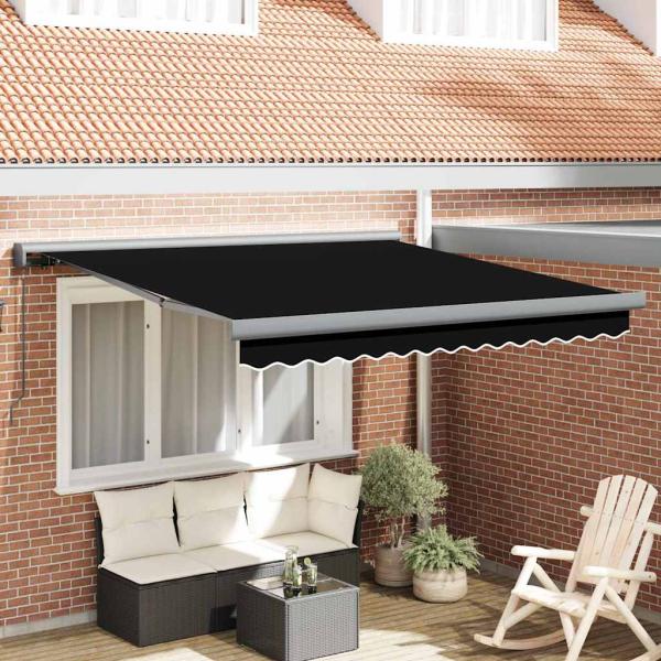 ARDEBO.de - Manuelle Einziehbare Markise Schwarz 300x250 cm, Markisenerneuerungstoff für 3x2.5 m Rahmen Schwarz