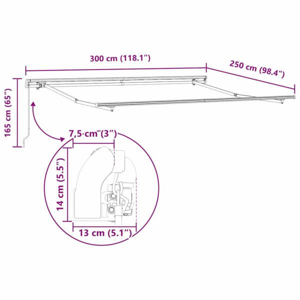 Manuelle Einziehbare Markise Beige 300x250 cm, Markisen-Ersatzstoff für 3x2,5 m Rahmen Beige