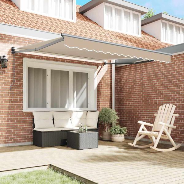 Manuelle Einziehbare Markise Beige 300x250 cm, Markisenersatzstoff für 3x2,5 m Rahmen Beige