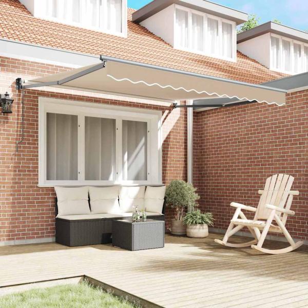 Automatische Einziehbare Markise Beige 300x250 cm, Markisenersatzstoff für Rahmen 3x2.5 m Beige