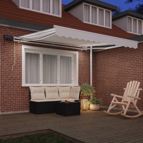 Manuelle einziehbare Markise mit LED Weiß 300x250 cm, Markisen-Ersatzstoff für Gestell 3x2.5 m Weiß