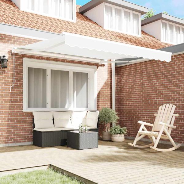Automatische Einziehbare Markise Weiß 300x250 cm, Markisenersatzstoff für 3x2.5 m Rahmen Weiß