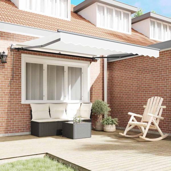 Automatische Einziehbare Markise Weiß 300x250 cm, Markisenersatzstoff für 3x2.5 m Rahmen Weiß