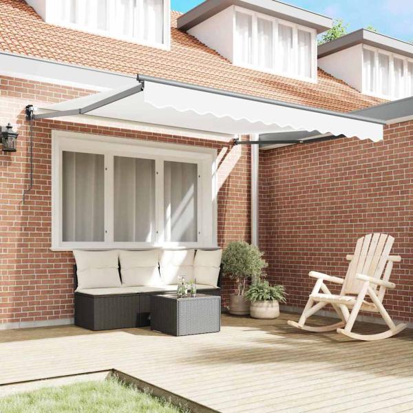 manuelle einziehbare Markise Weiß 300x250 cm, Markisenersatzstoff 3x2,5 m Weiß