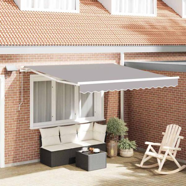 ARDEBO.de - manuelle ausziehbare Markise mit LED Hellgrau 300x250 cm, Markisen-Ersatzstoff für 3x2,5 m Rahmen Hellgrau