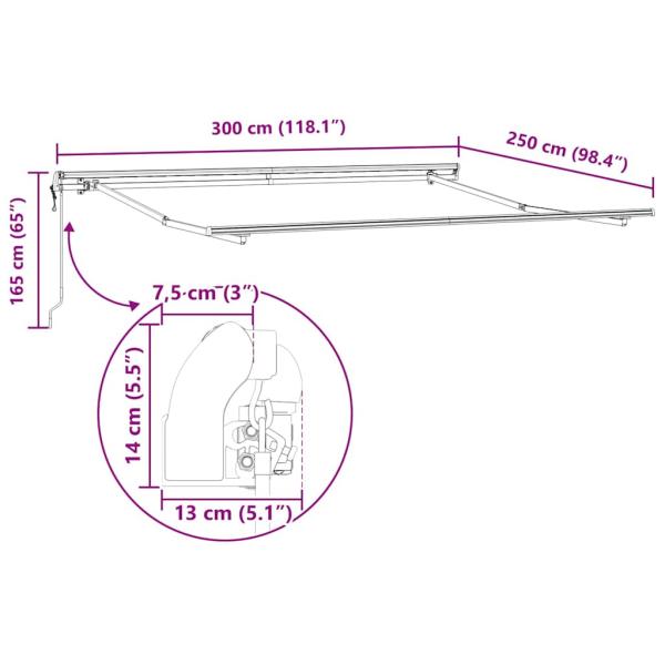 Automatische einziehbare Markise Rot 300x250 cm, Markisenersatzstoff für 3x2,5 m Rahmen Rot