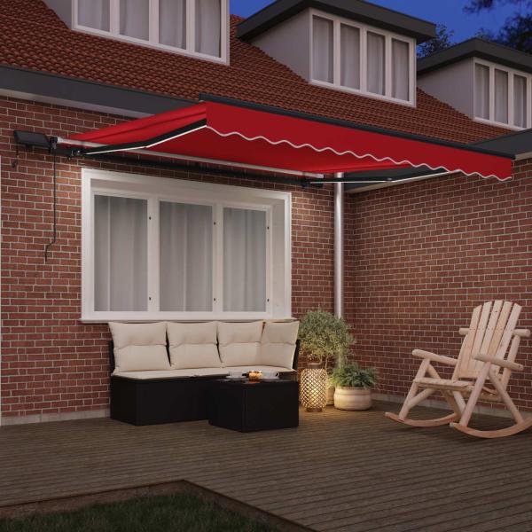 manuelle einziehbare Markise mit LED Rot 300x250 cm, Markisen-Ersatzstoff für 3x2,5 m Rahmen Rot