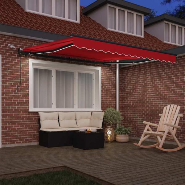Automatische Einziehbare Markise mit LED Rot 300x250 cm, Markisen-Ersatzstoff für 3x2,5 m Rahmen Rot
