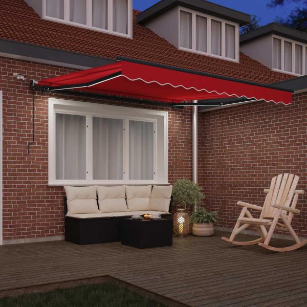 Automatische Einziehbare Markise mit LED Rot 300x250 cm, Markisen-Ersatzstoff für 3x2,5 m Rahmen Rot