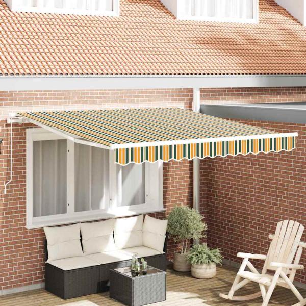 ARDEBO.de - Manuelle Einziehbare Markise Grün und Gelb 300x250 cm, Markisen-Ersatzstoff für 3x2.5 m Rahmen Grün und Gelb