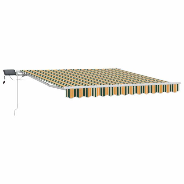 manuelle einziehbare Markise mit LED Grün und Gelb 300x250 cm, Markisen Ersatzstoff für 3x2.5 m Rahmen Grün und Gelb