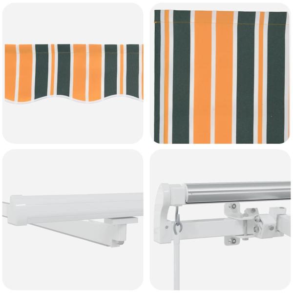 manuelle einziehbare Markise mit LED Grün und Gelb 300x250 cm, Markisen Ersatzstoff für 3x2.5 m Rahmen Grün und Gelb